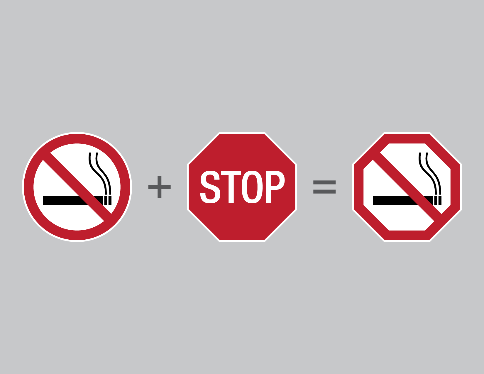 a no smoking sign plus a stop sign equals a combination of the two